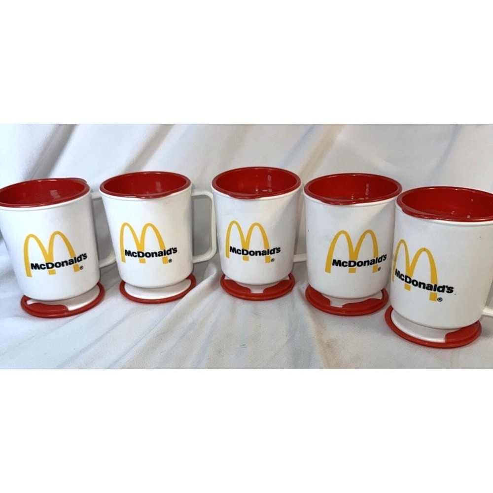 Set of 5 Vintage MCDONALD'S Plastic Coffee Travel Mug 1990's Made in USA New!